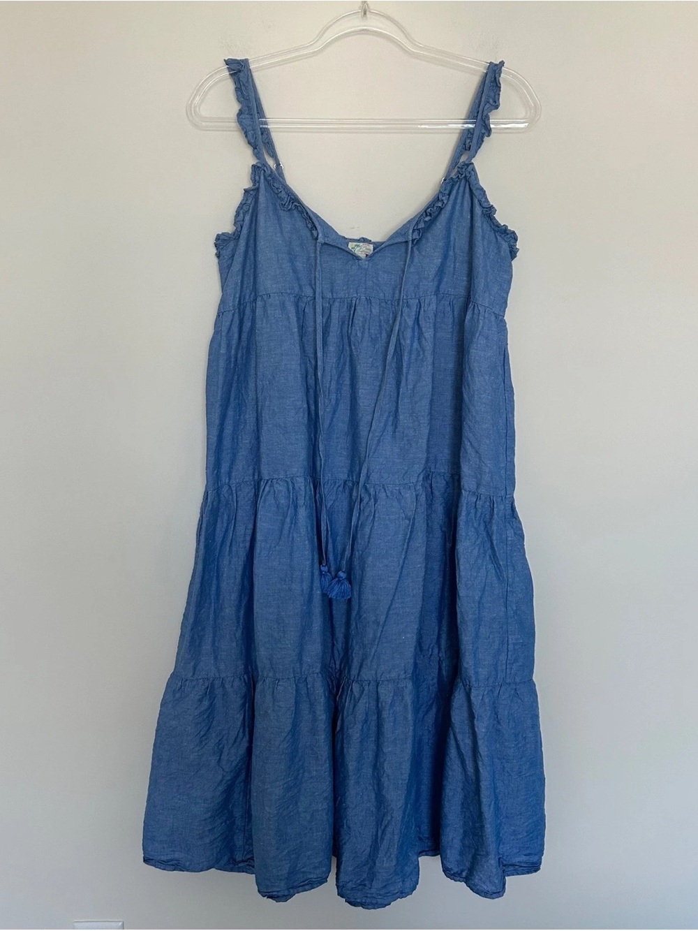 J. Crew Chambray Blue Tiered Tie-Front Mini Dress